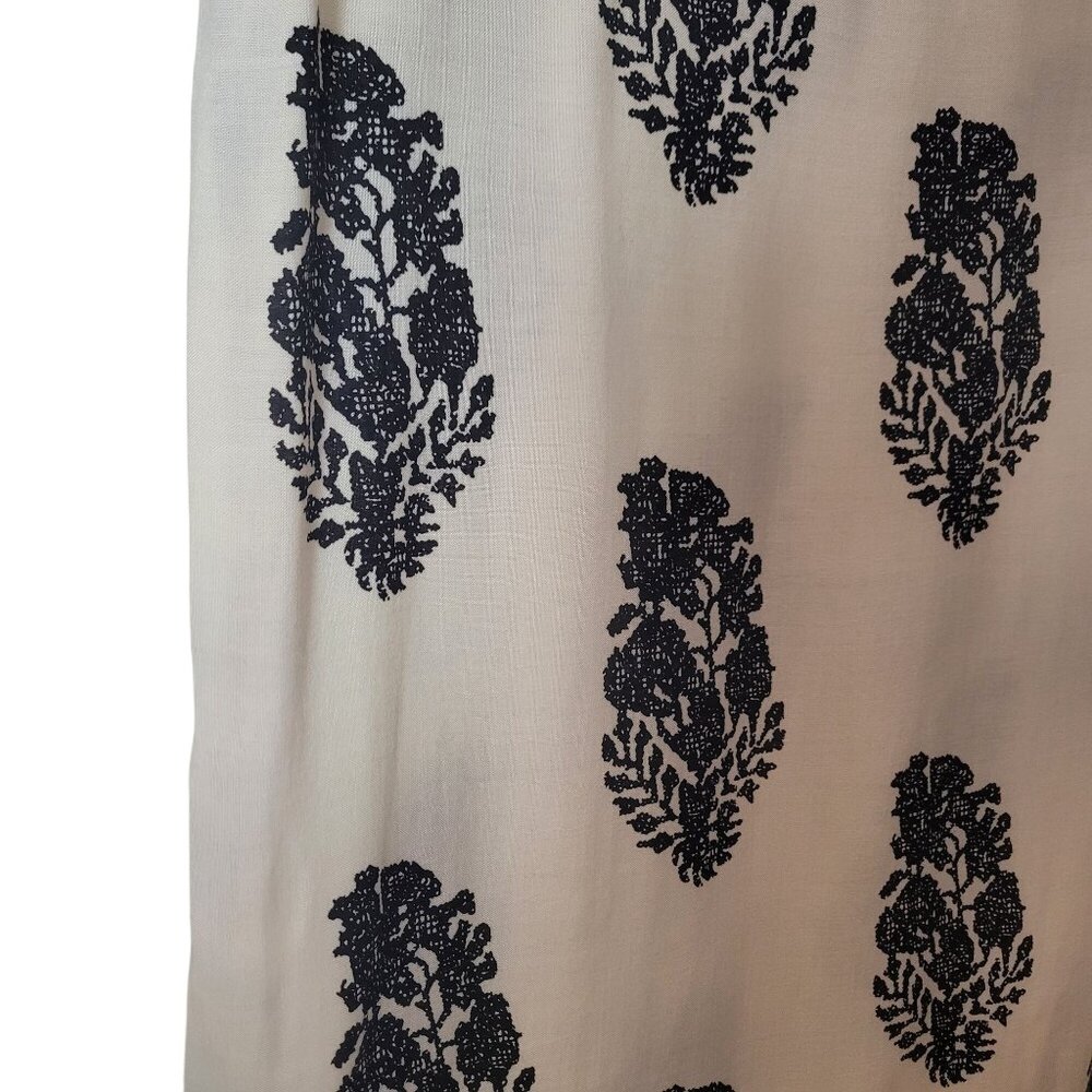 Boho-Inspired Cream & Black Tunic Dress With Tassel Tie Neckline And 3/4 Sleeves - Picture 12 of 12